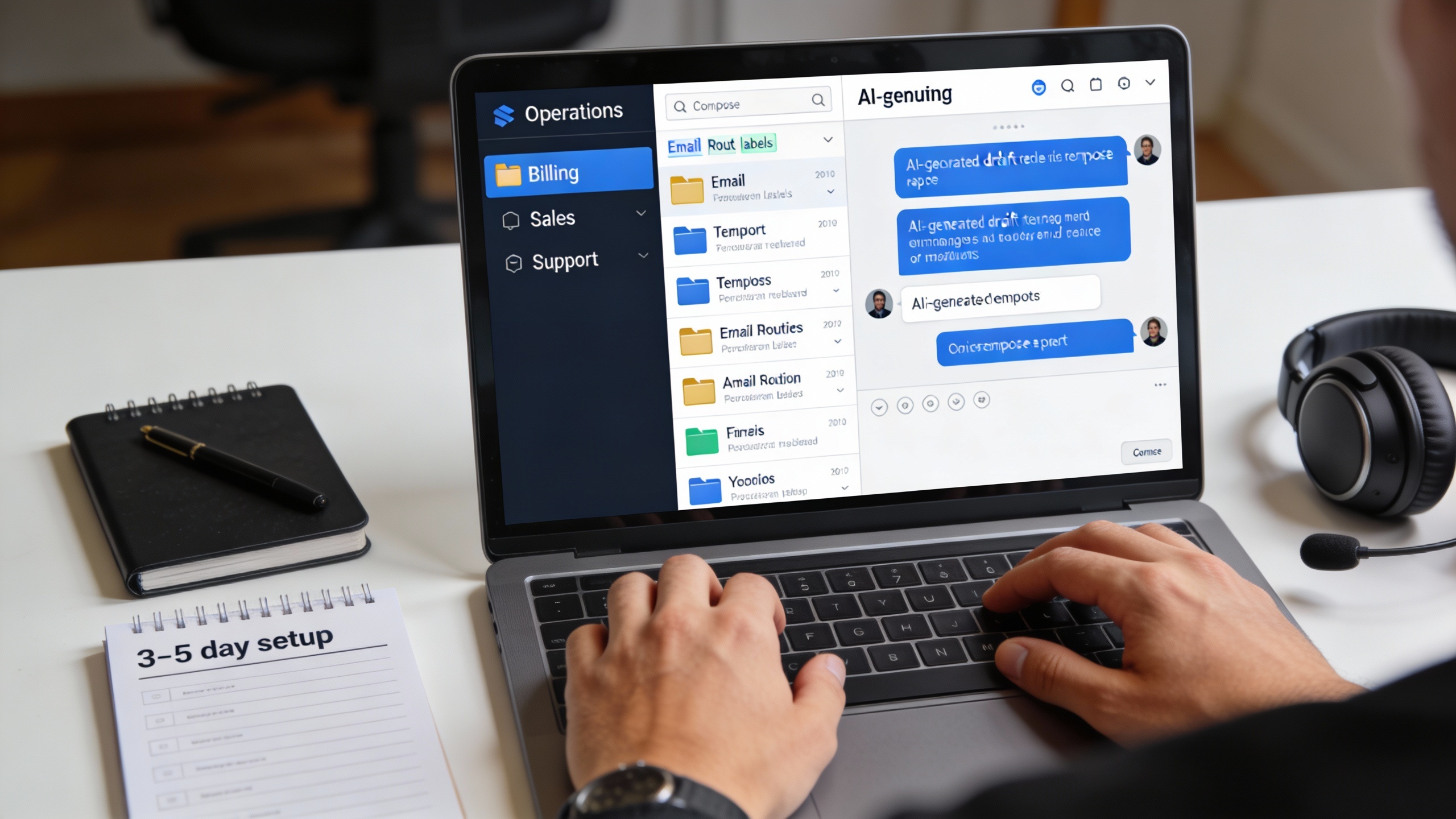 Operations manager using AI-powered email triage and templated replies to streamline communication